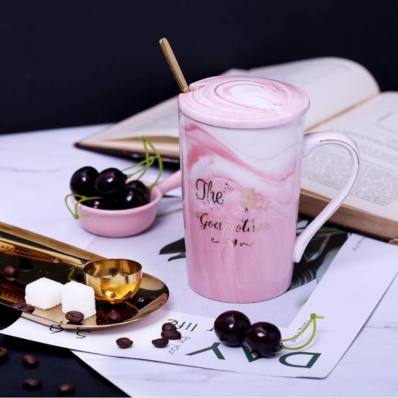 Chic Pink Marble Godmother Mug with Gold Spoon - Picture 4 of 5